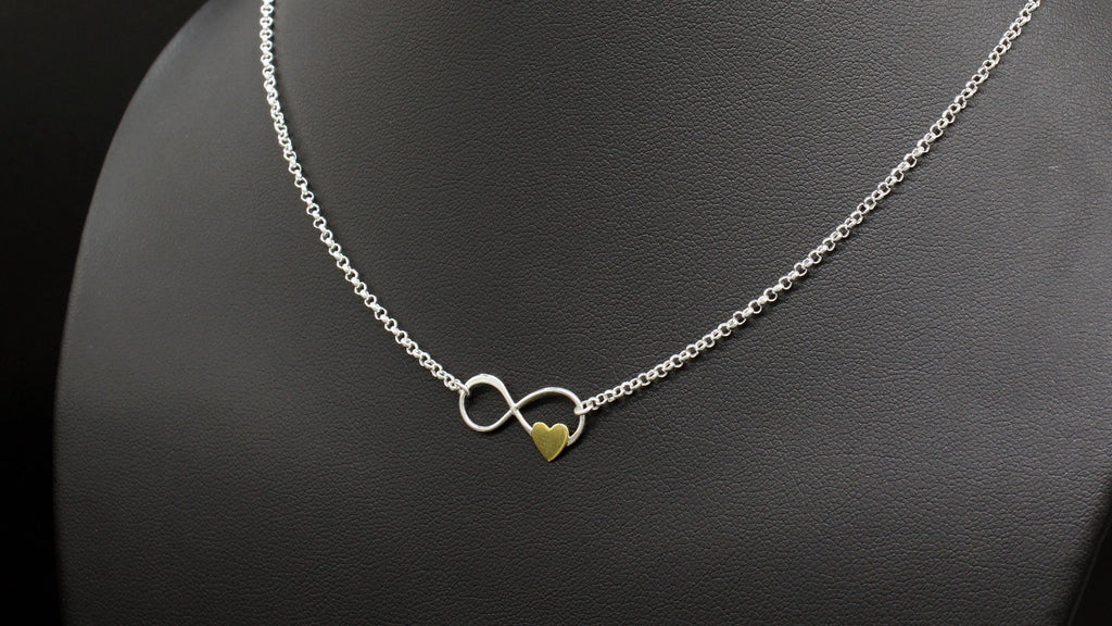 Father Daughter Necklace: Sterling Silver Infinity, Gold Heart