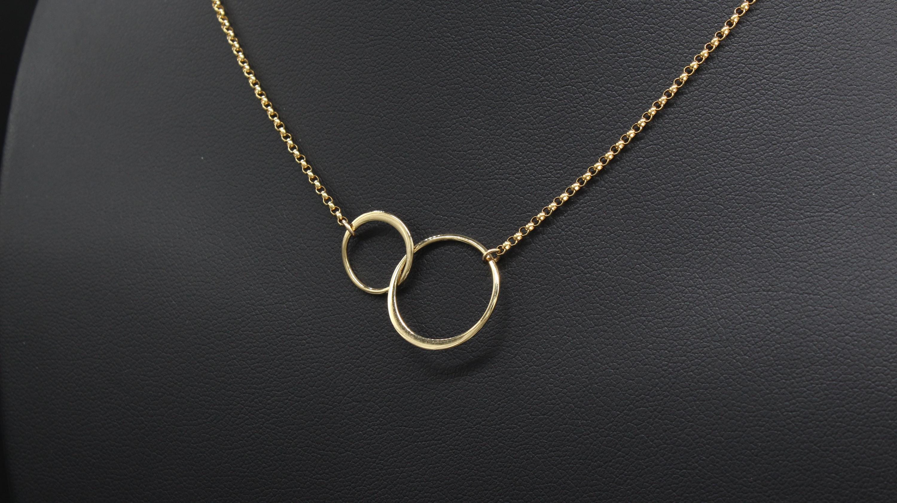 Gold Mother Son Necklace: 14k Gold Filled Double Circle Pendant