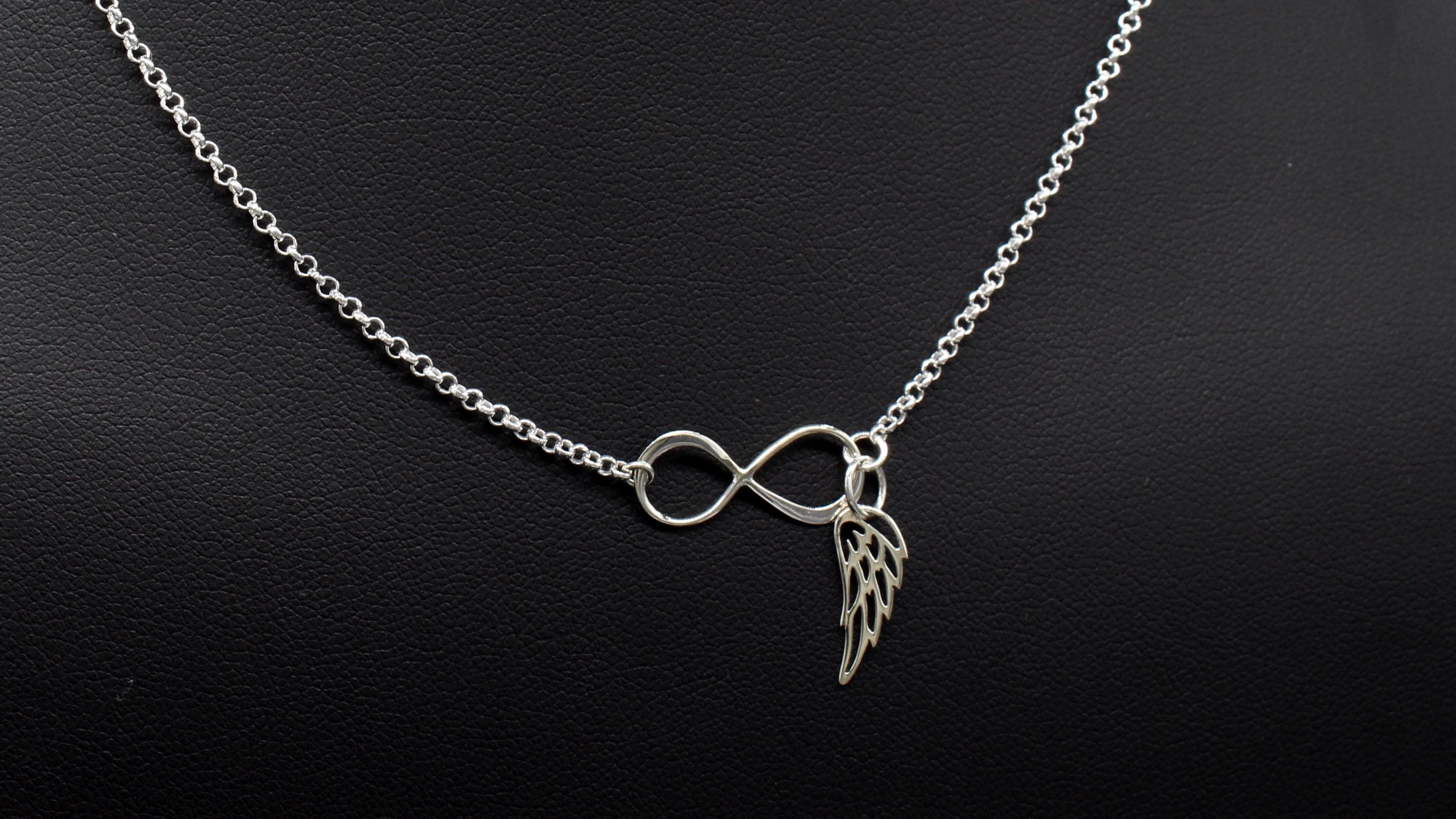 Sterling Silver Angel Wing Infinity Necklace: Memorial Gift