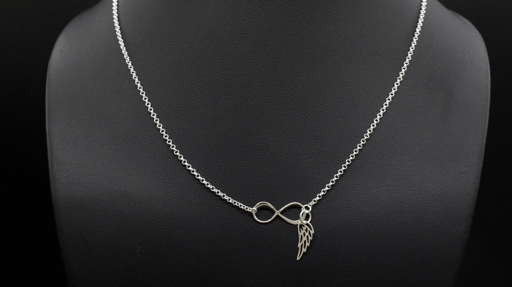 Sterling Silver Angel Wing Infinity Necklace: Memorial Gift
