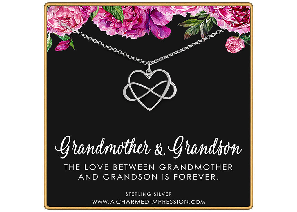 Grandma Grandson Necklace: Silver Infinity Heart Pendant