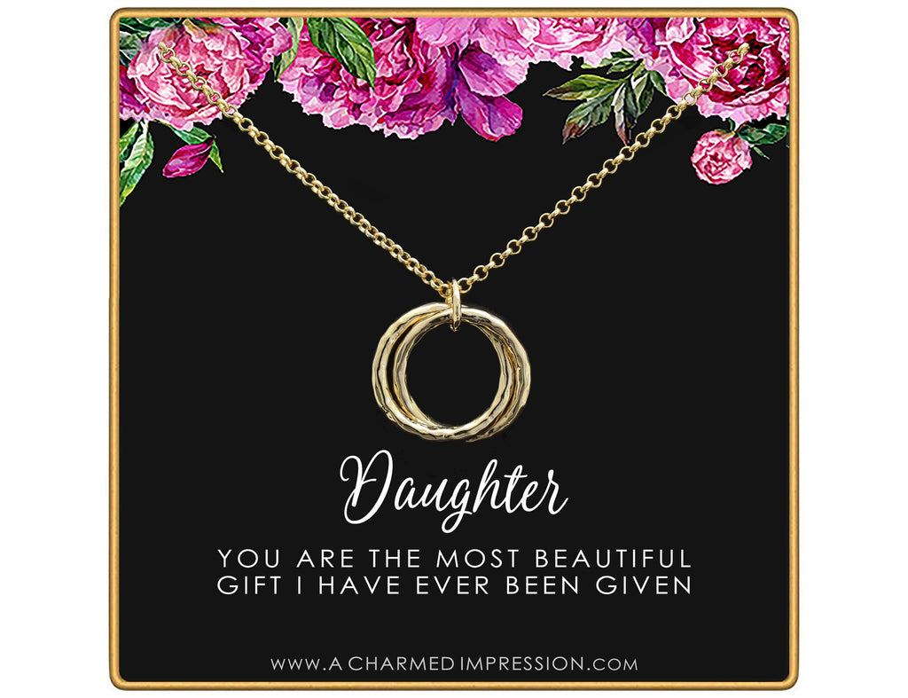Daughter Necklace: Hammered Infinity Rings, Gift from Mom & Dad