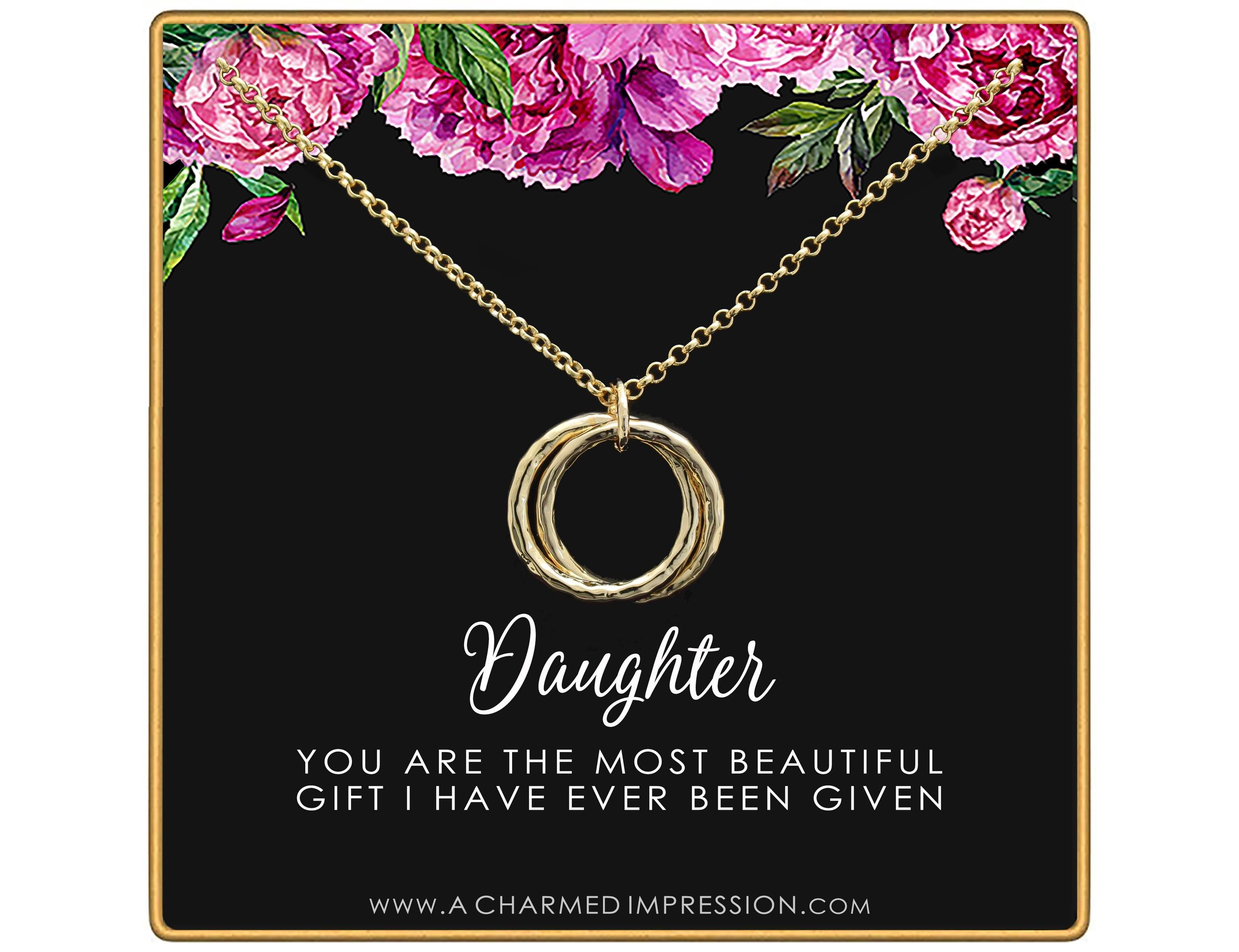 Daughter Necklace: Hammered Infinity Rings, Gift from Mom & Dad