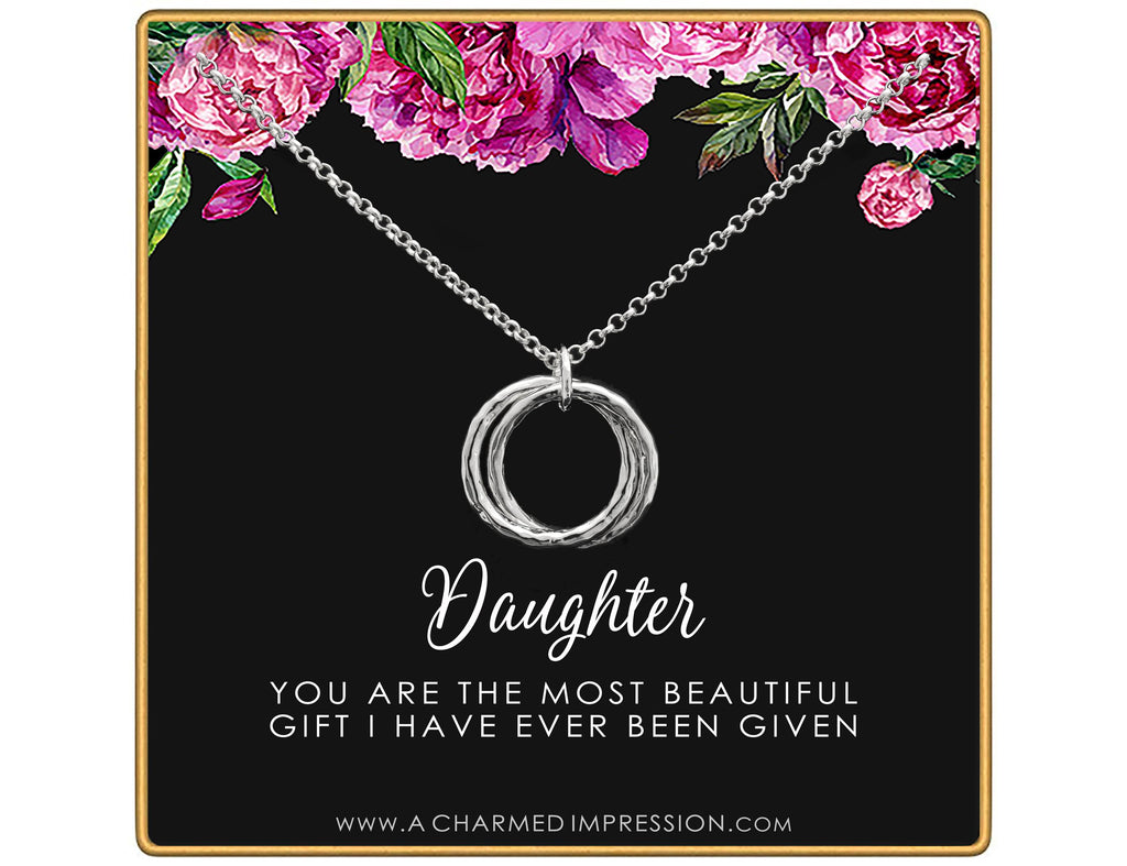 Daughter Necklace: Hammered Infinity Rings, Gift from Mom & Dad