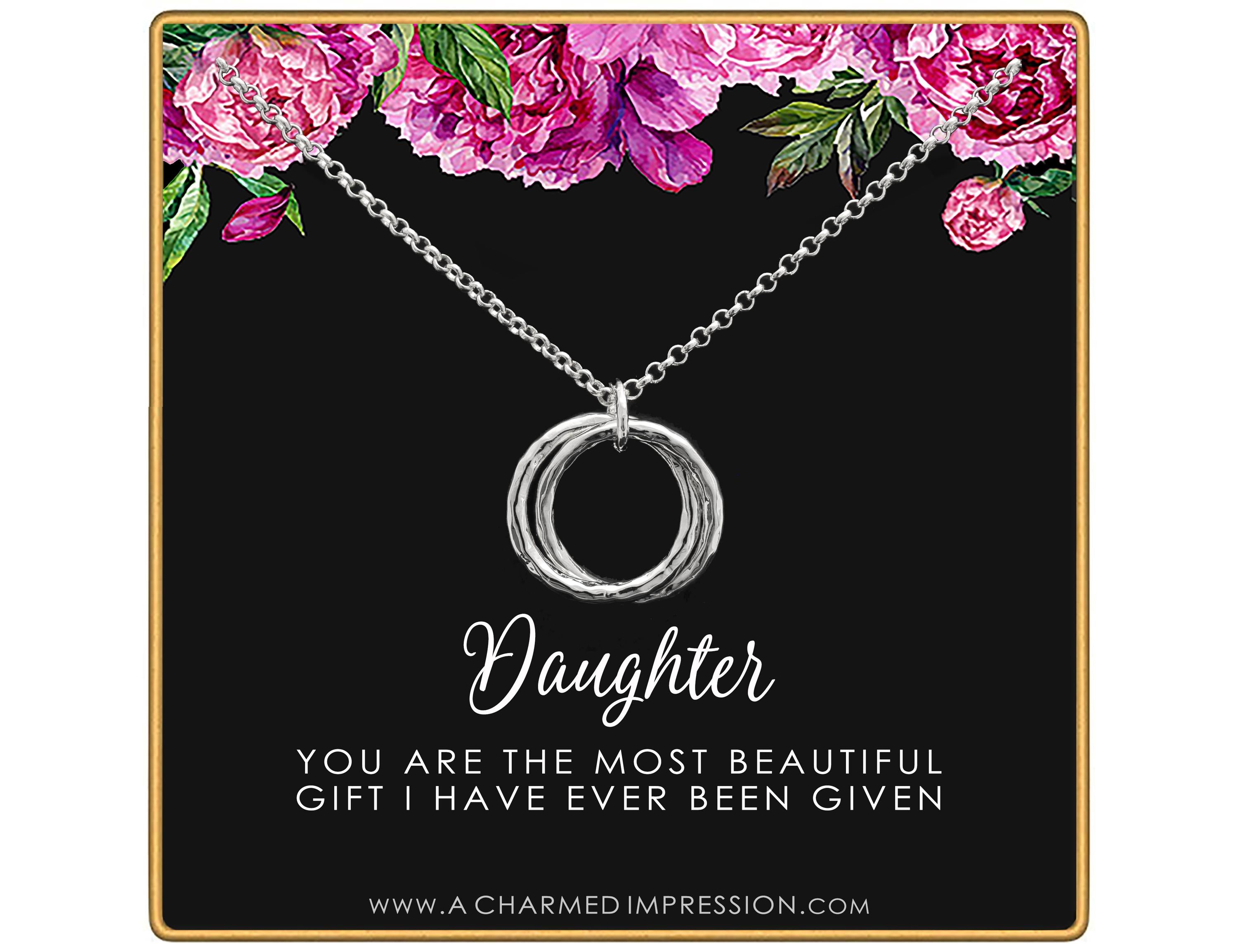 Daughter Necklace: Hammered Infinity Rings, Gift from Mom & Dad