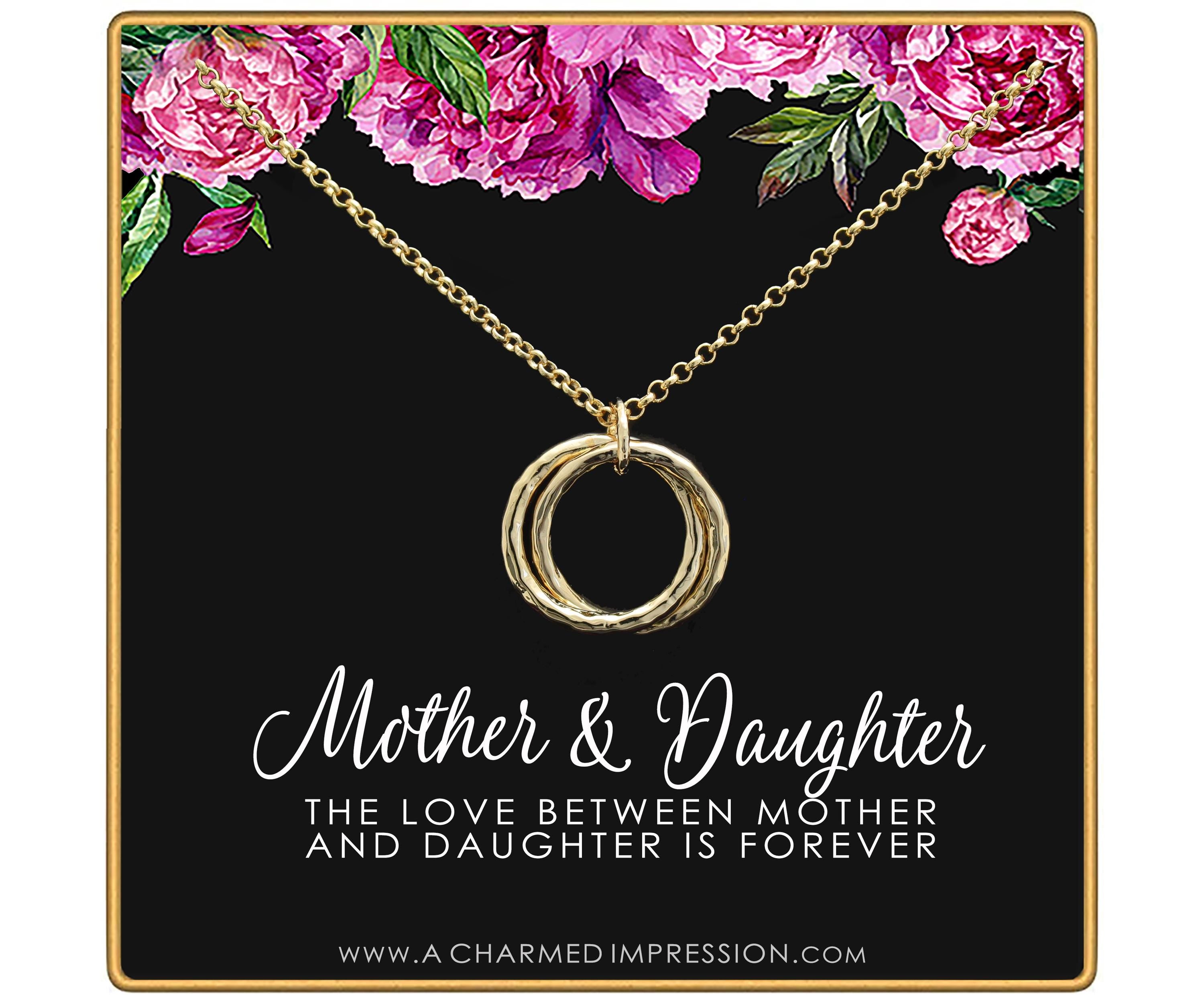 Mother Daughter Necklace: Sterling Silver or 14k Gold Filled Hammered Interlocking Circles Pendant