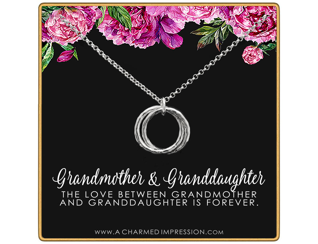 Grandmother Granddaughter Necklace: Hammered Linked Rings, Infinite Love