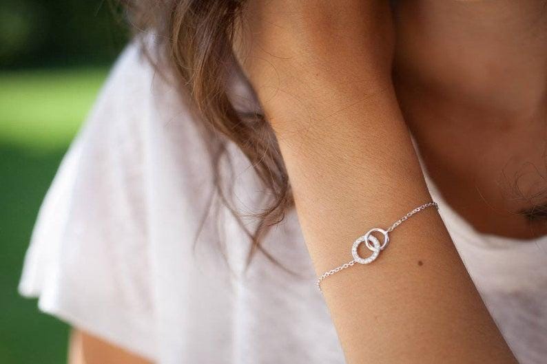 Interlocking Circles Bracelet Tribe Gift Women Support Strength Sterling Silver 14k Gold Fill Hypoallergenic Adjustable