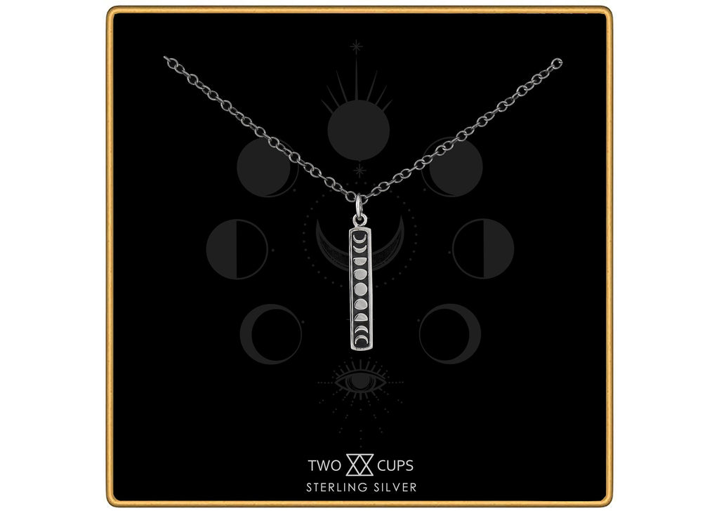 Sterling Silver Moon Phase Necklace: Etched Lunar Jewelry