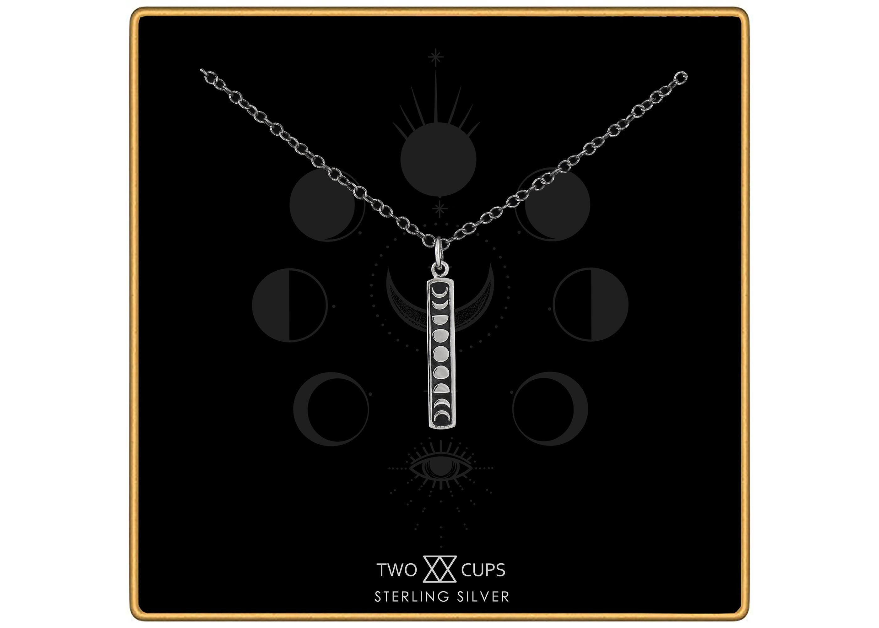Sterling Silver Moon Phase Necklace: Etched Lunar Jewelry
