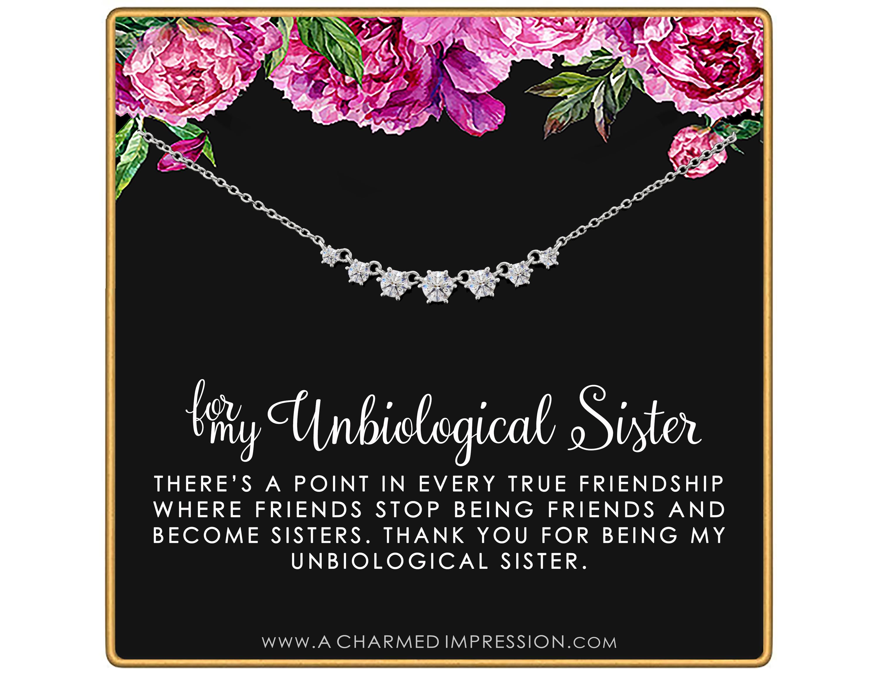 7 Crystal Necklace: Unbiological Sister Gift, Gold or Silver