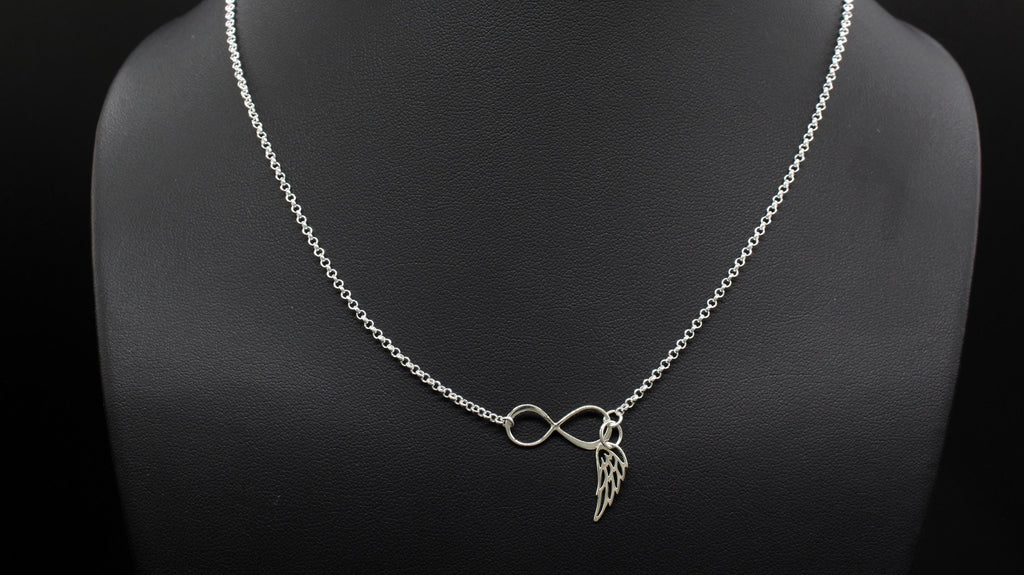 Memorial Gift: Sterling Silver Angel Wing Infinity Necklace