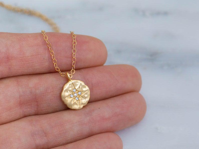 Gold Starburst CZ Warrior Necklace - Holiday Hostess Gift