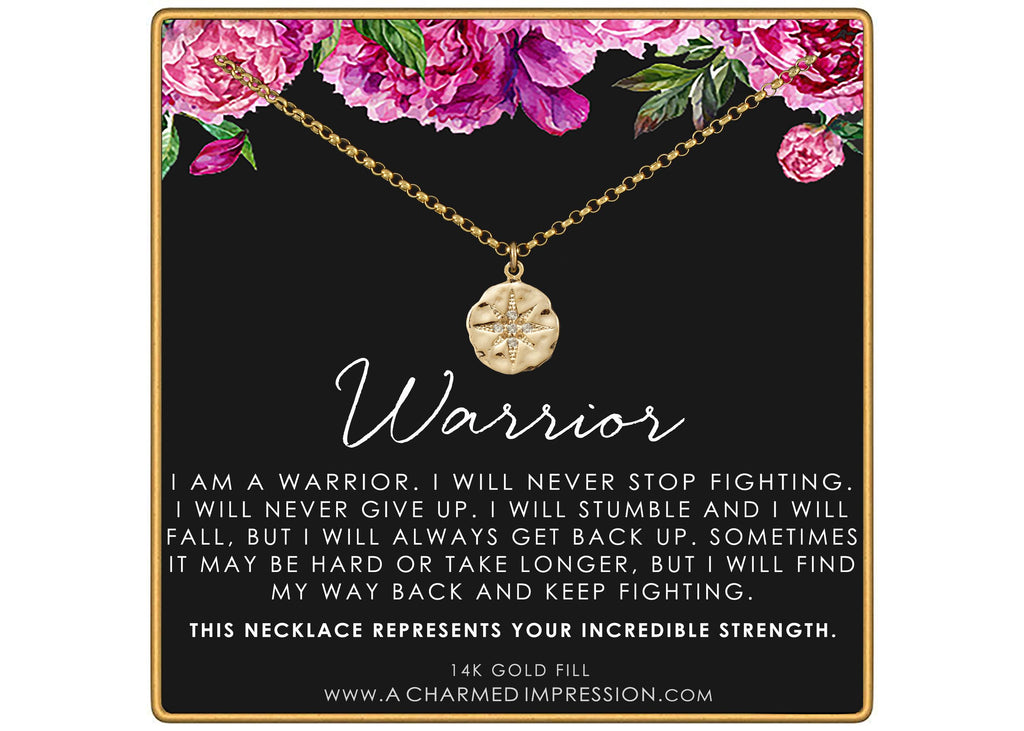 Warrior Starburst Necklace Gold CZ - Cancer Survivor Gift