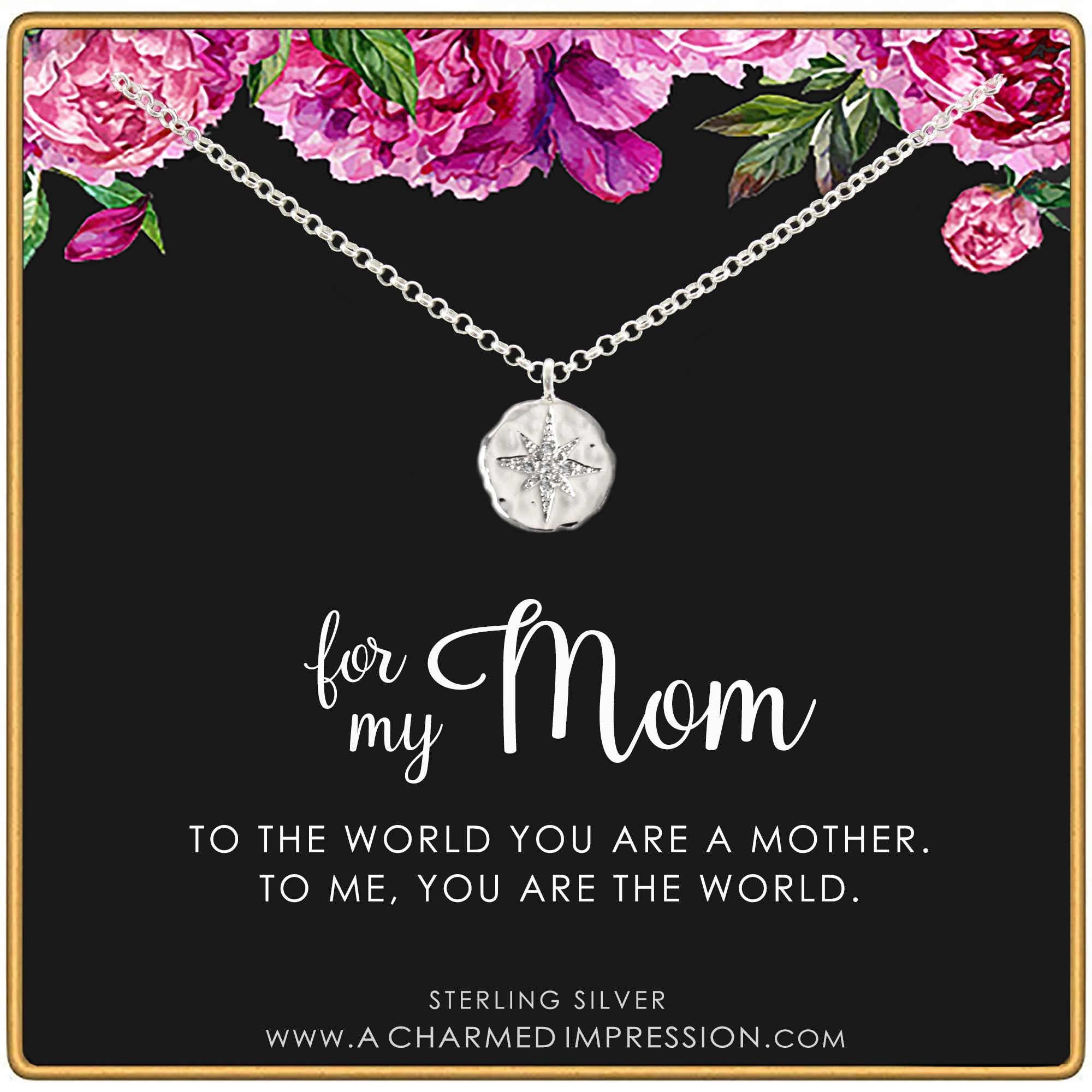 Mom You Are the World Gift - Diamond Starburst Necklace Silver Gold