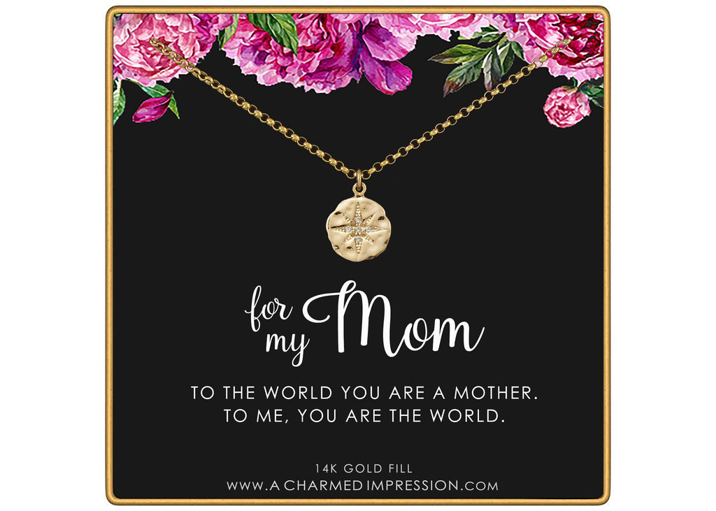 Mom You Are the World Gift - Diamond Starburst Necklace Silver Gold