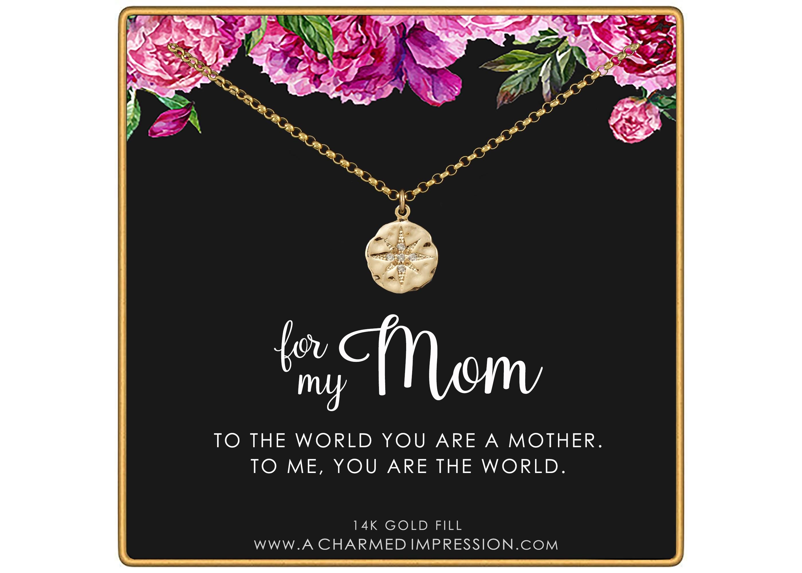 Mom You Are the World Gift - Diamond Starburst Necklace Silver Gold