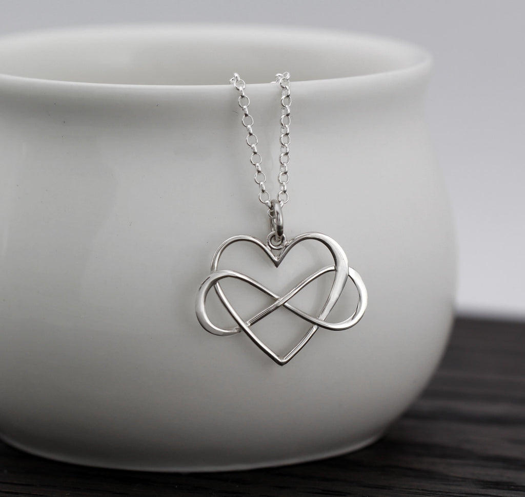 Infinity Heart Necklace Silver Gold - Mom You Are the World Gift