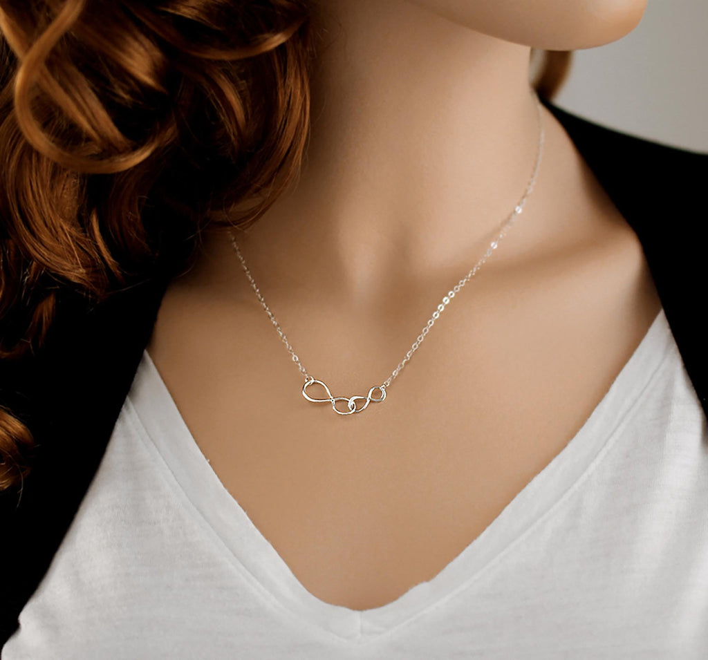 Handpicked Daughter Gift: Double Infinity Necklace Silver Gold
