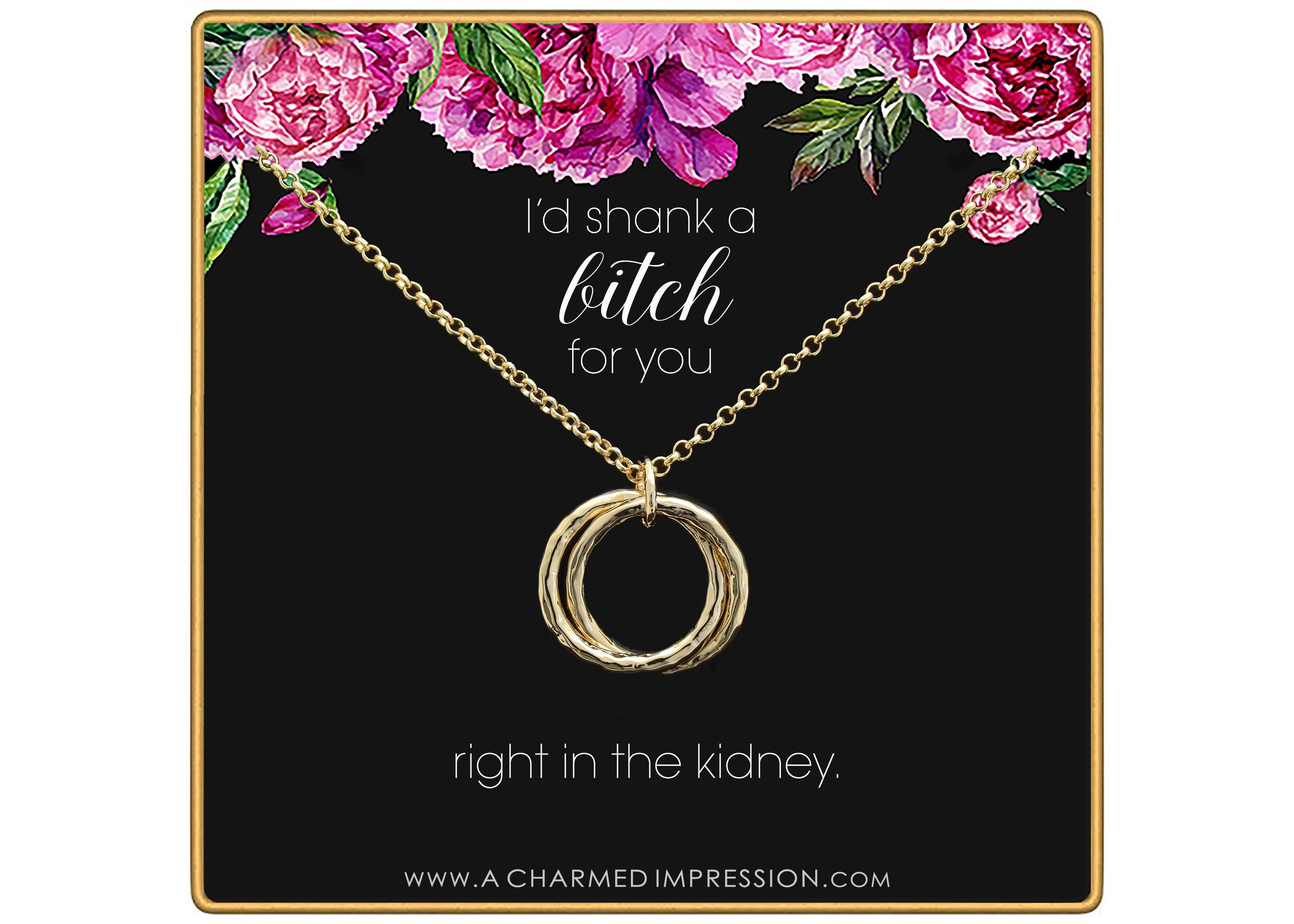 Sassy Sister Necklace Hammered Double Rings Silver or Gold - Funny Best Friend Gift with Shank Card