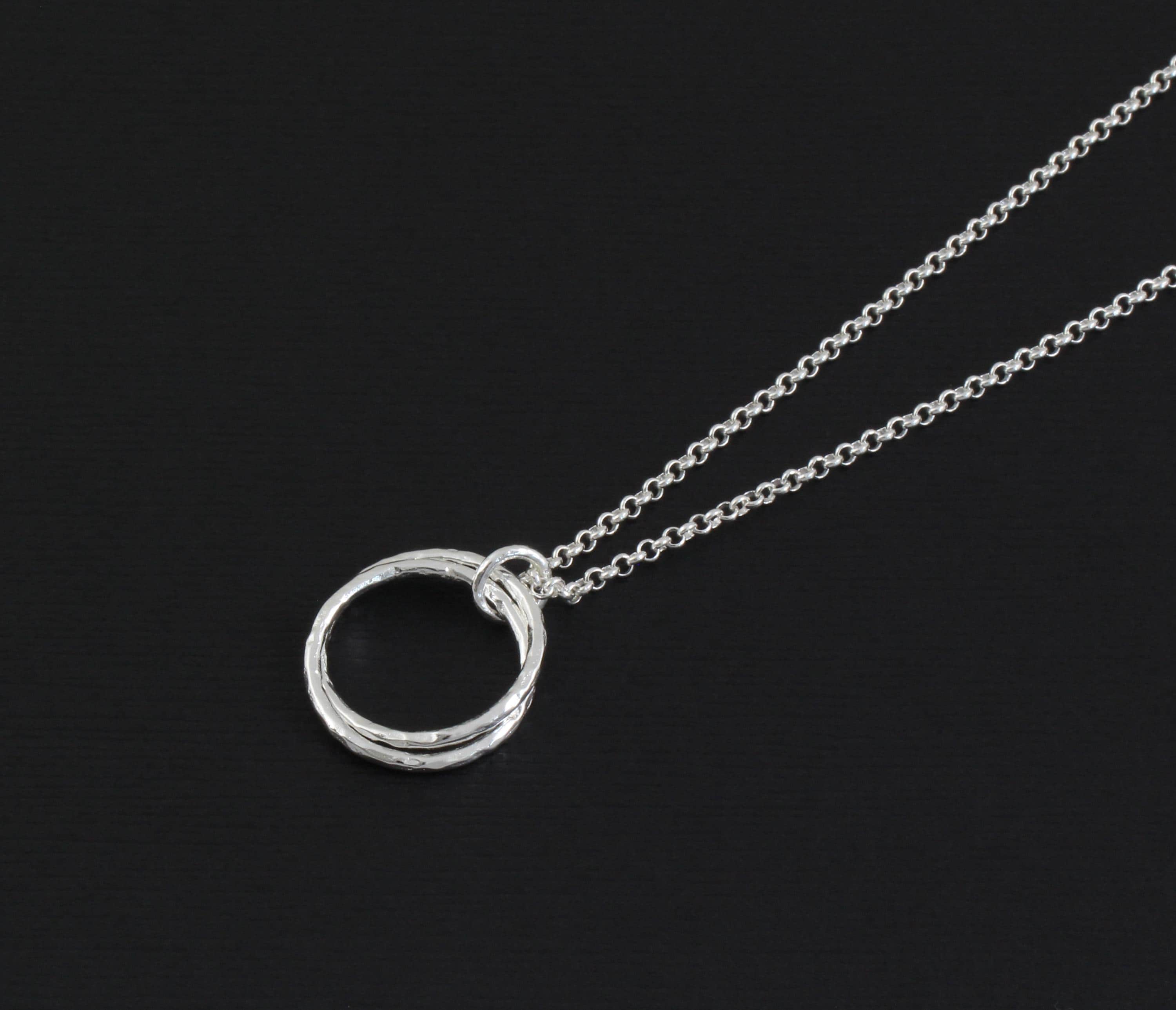 Sassy Sister Necklace Hammered Double Rings Silver or Gold - Funny Best Friend Gift with Shank Card