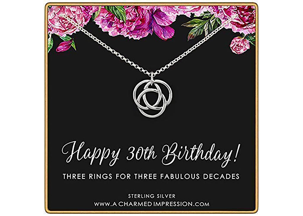 30th Birthday Necklace: Sterling Silver Three Circle Pendant
