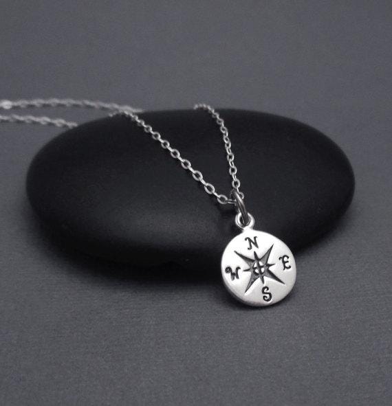 Compass Charm Necklace Sterling Silver Gold Fill - "I Would Be Lost Without You" Romantic Anniversary Gift for Wife Girlfriend