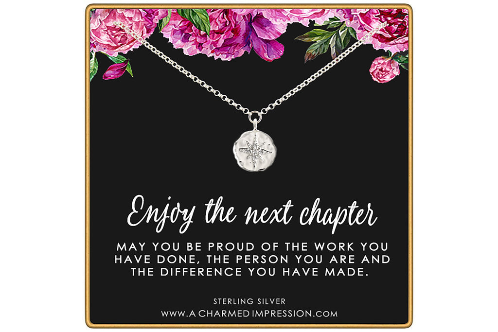 Retirement Necklace: Sterling Silver CZ Starburst Pendant