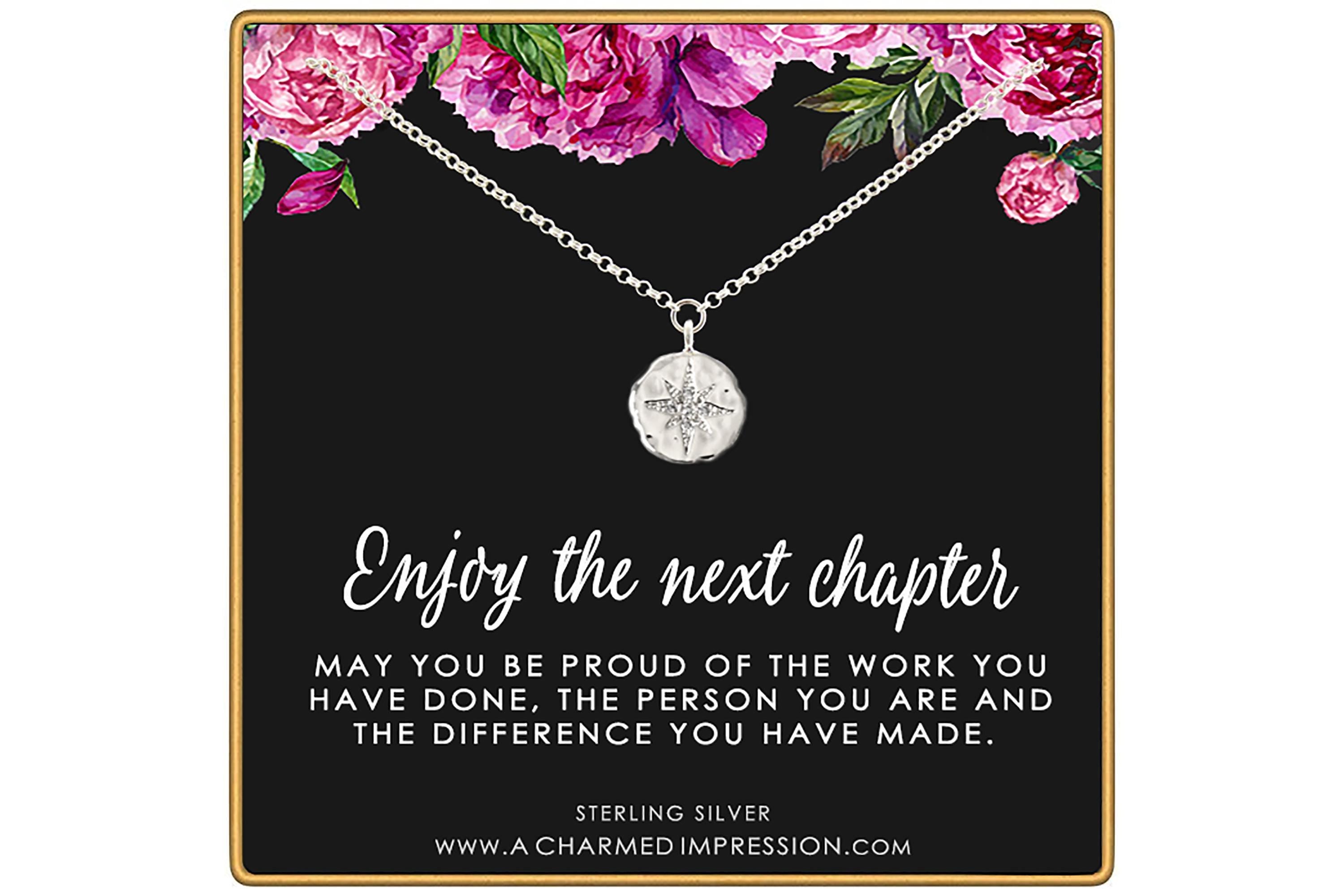 Retirement Necklace: Sterling Silver CZ Starburst Pendant