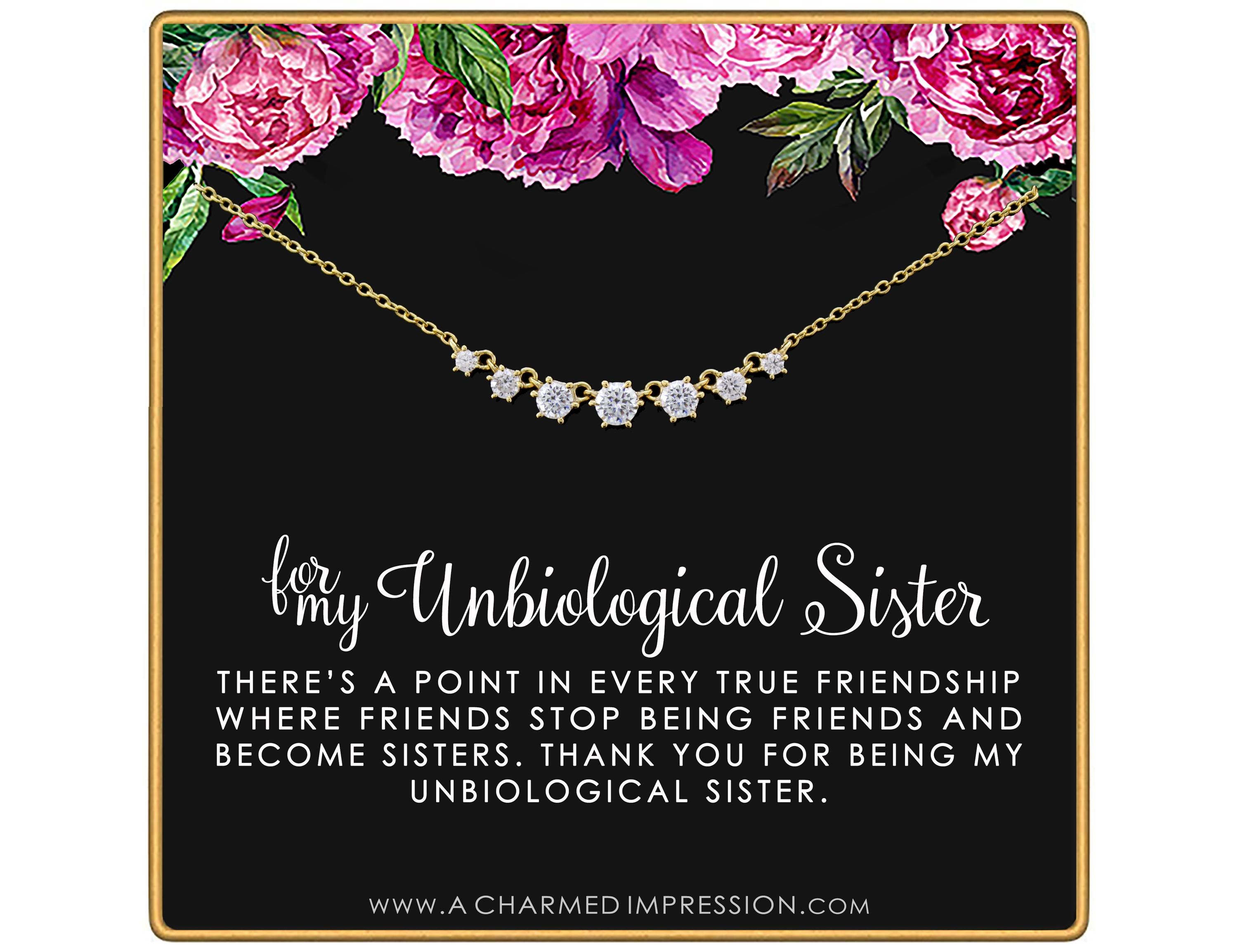 7 Crystal Necklace: Unbiological Sister Gift, Gold or Silver