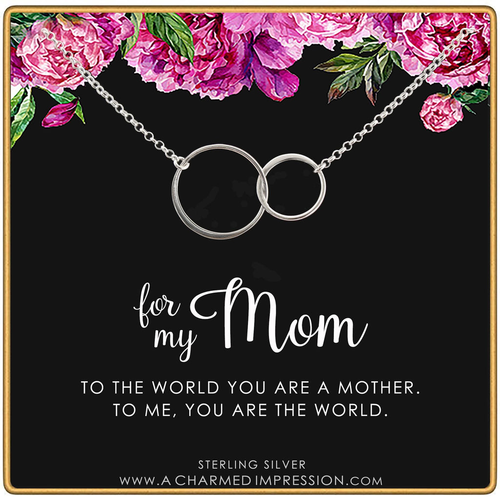 Mom You Are the World Gift - Connected Circles Necklace Silver Gold
