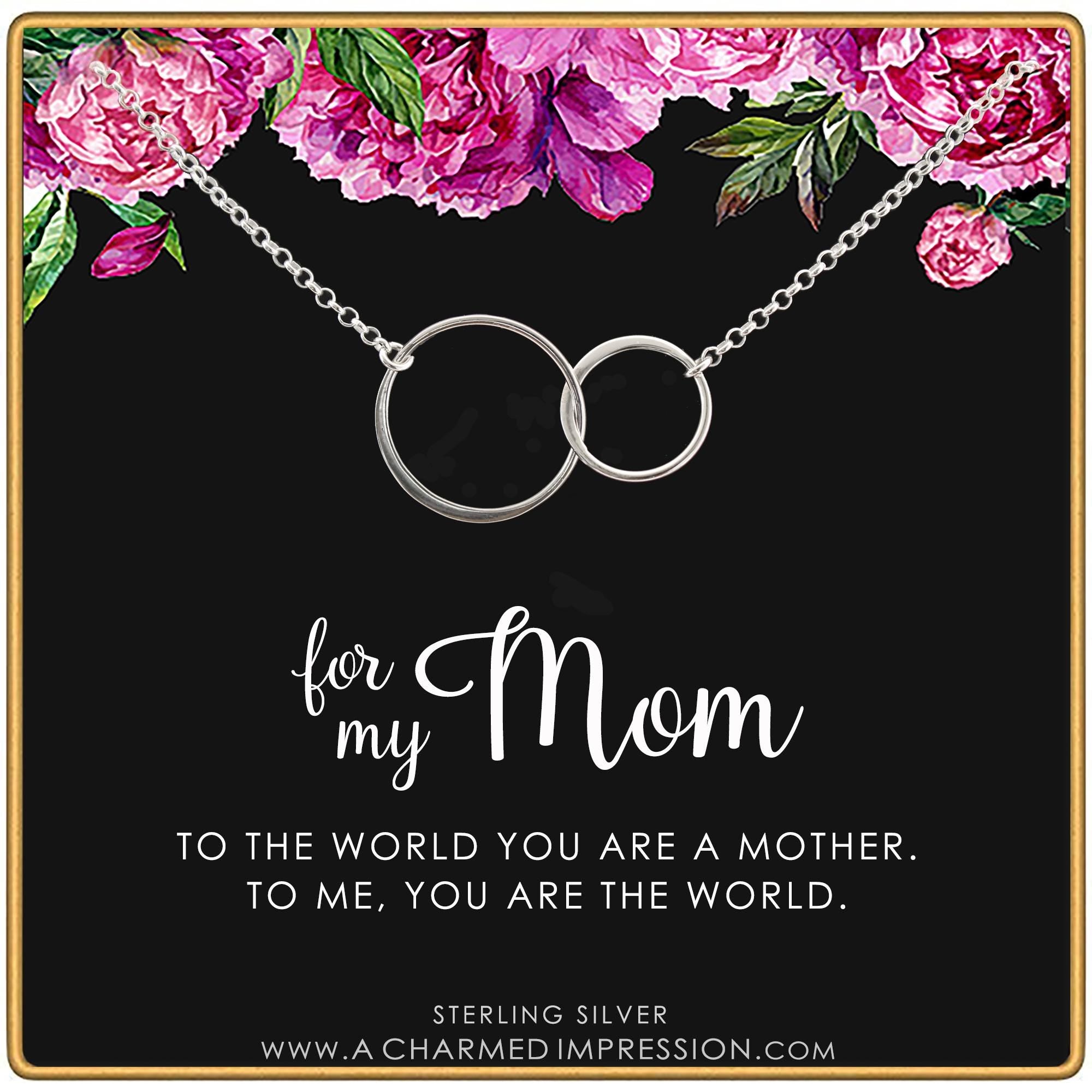 Mom You Are the World Gift - Connected Circles Necklace Silver Gold