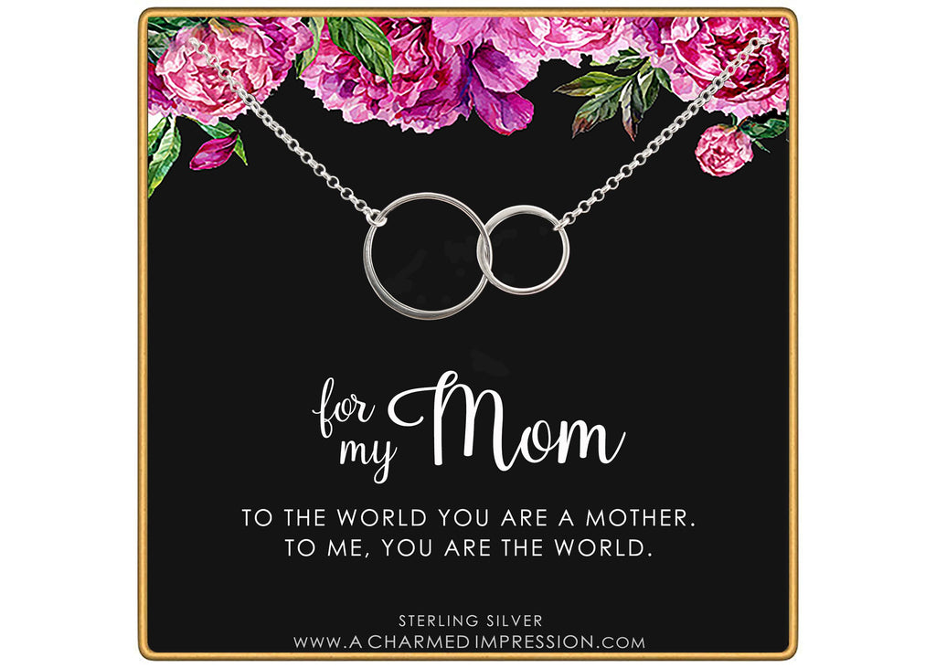 Mom You Are the World Gift - Connected Circles Necklace Silver Gold