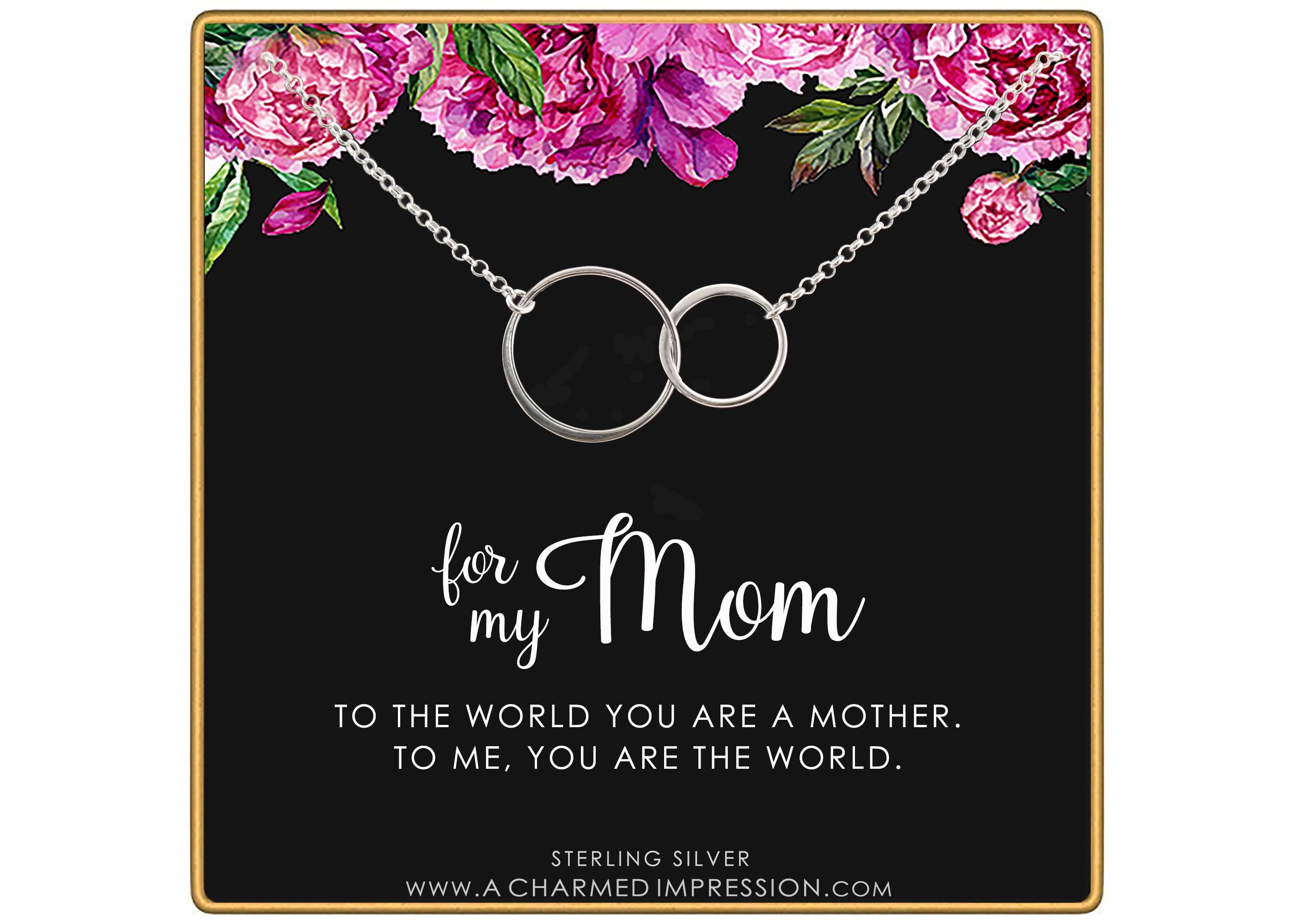 Mom You Are the World Gift - Connected Circles Necklace Silver Gold