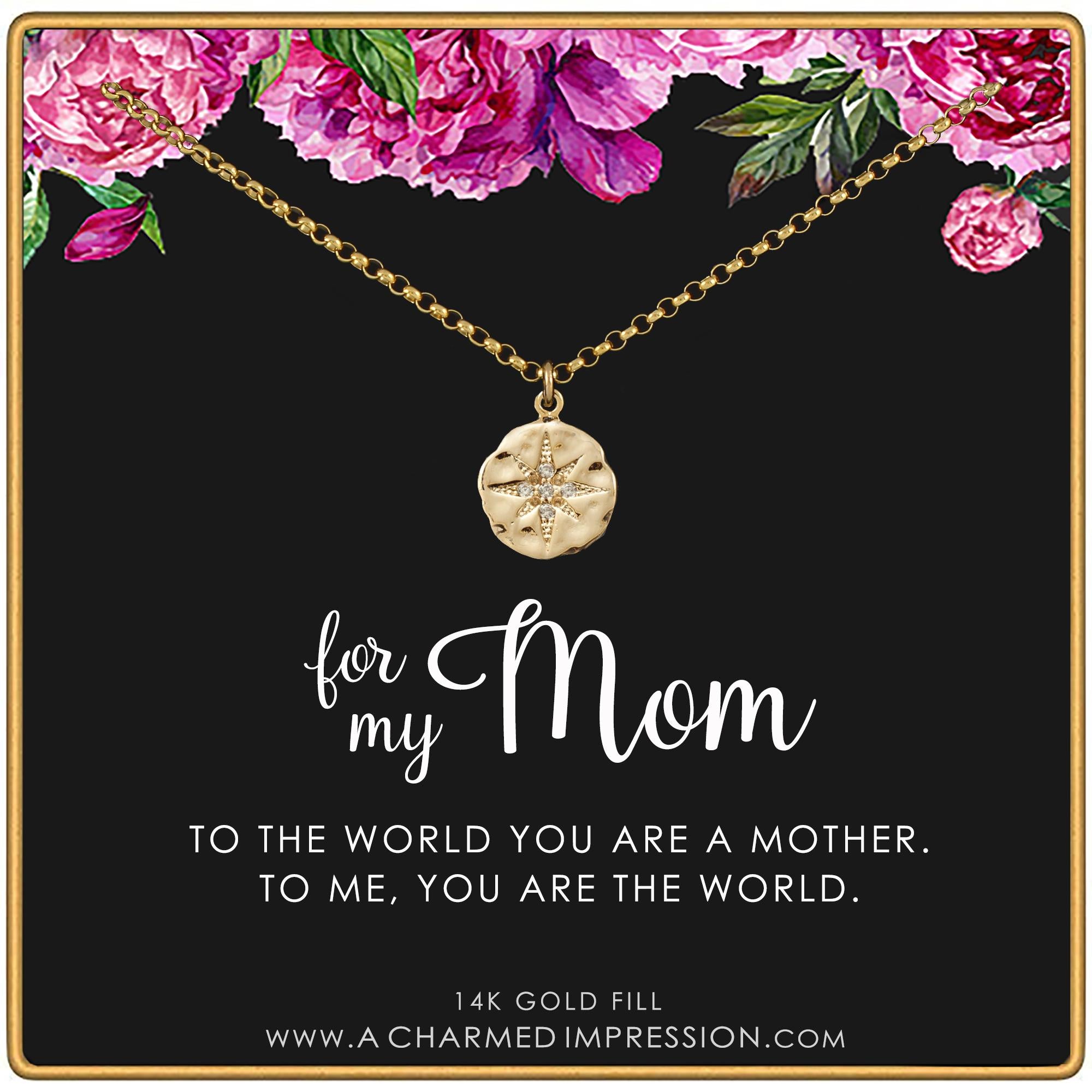 Mom You Are the World Gift - Diamond Starburst Necklace Silver Gold