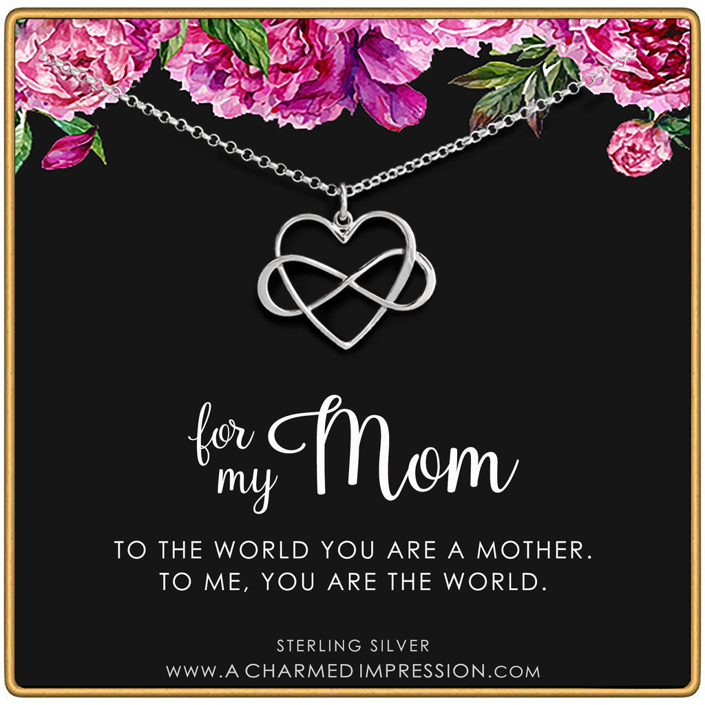 Infinity Heart Necklace Silver Gold - Mom You Are the World Gift