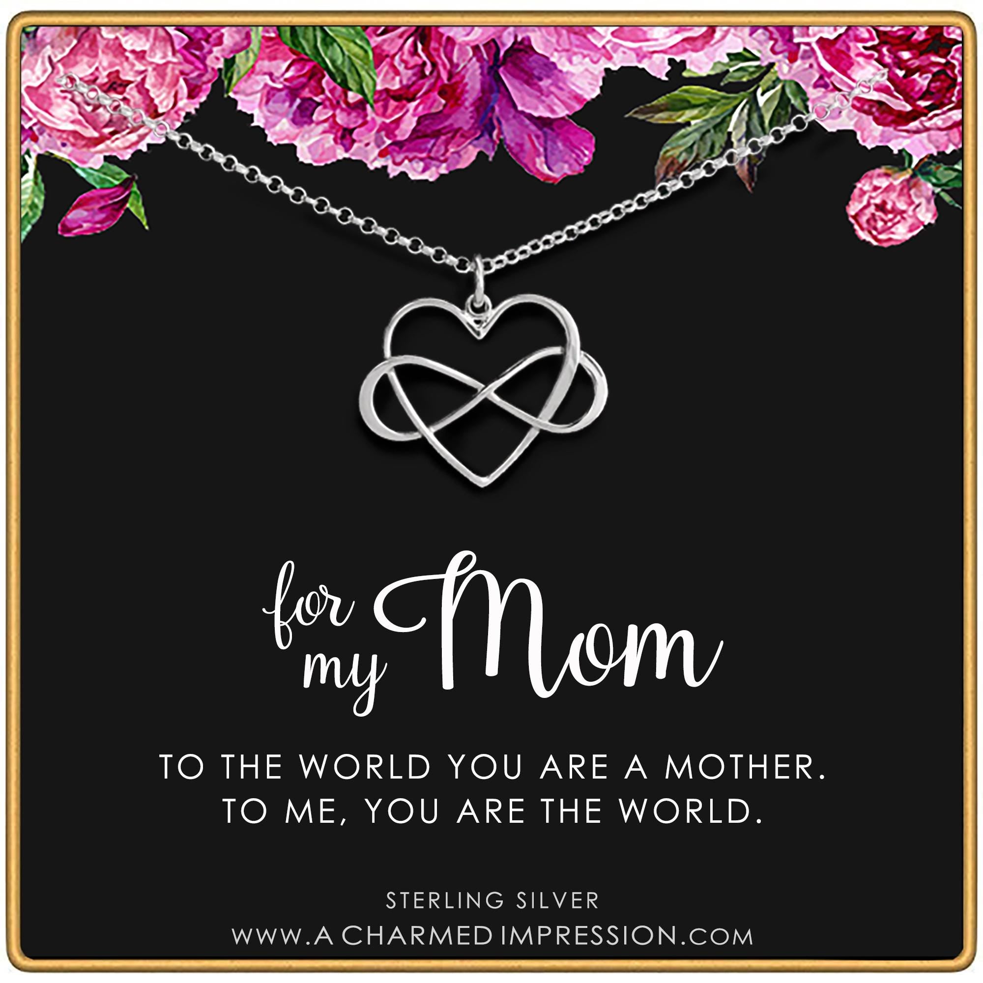 Infinity Heart Necklace Silver Gold - Mom You Are the World Gift