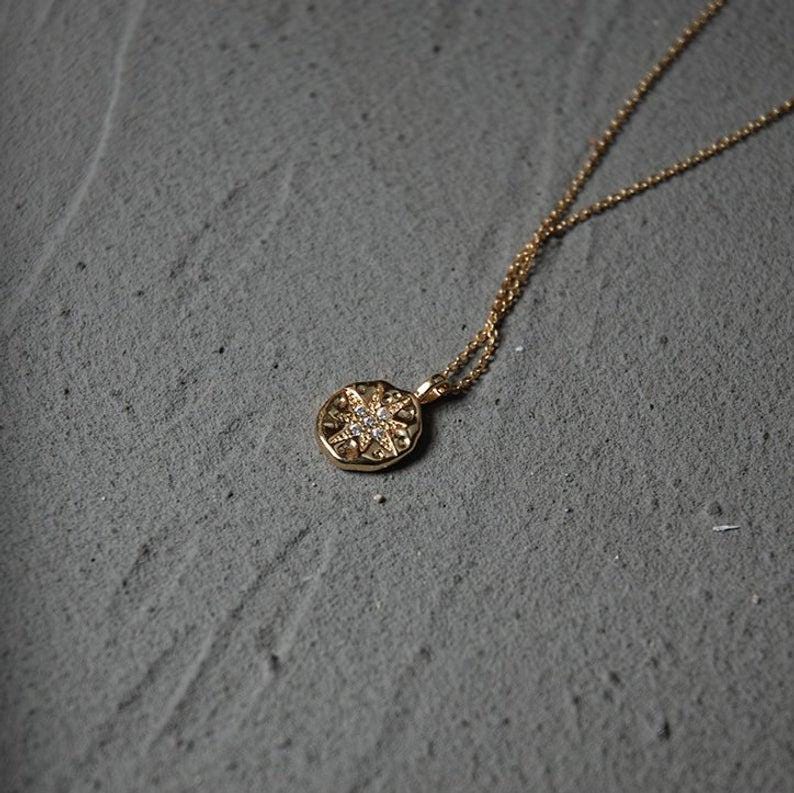 Romantic Anniversary Gift Wife Girlfriend North Star CZ Starburst Charm Necklace Sterling Silver Gold Fill - "I Would Be Lost Without You"