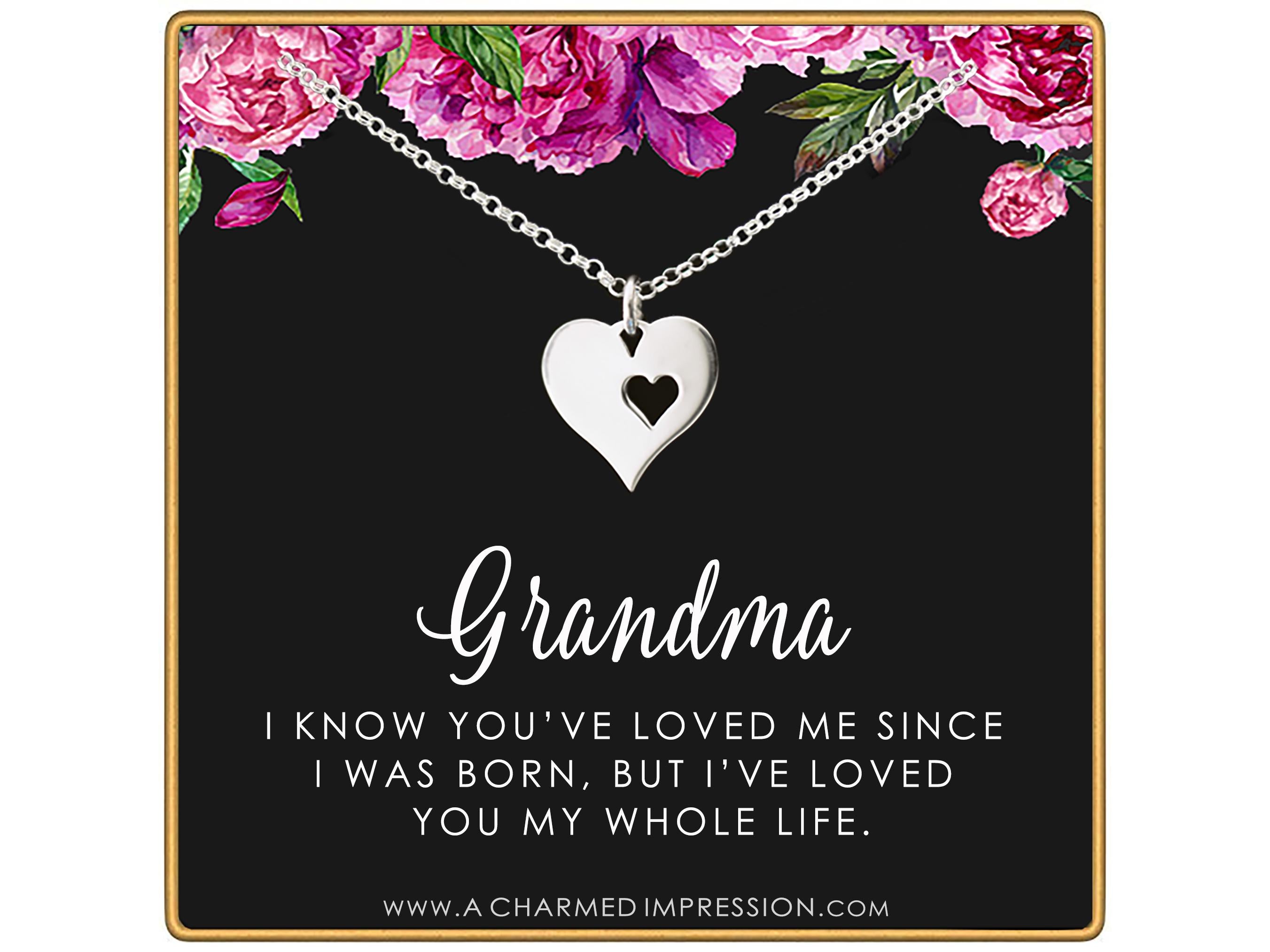 Sterling Silver Two Heart Grandma Necklace Gift for Grandmother Two Grandkids Hypoallergenic Adjustable Chain Family Bond Appreciation