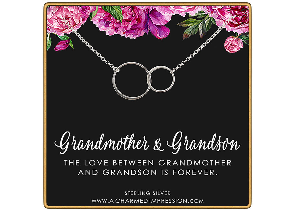 Sterling Silver Connected Circles Necklace Grandmother Grandson Eternal Bond Family Gift Adjustable Chain