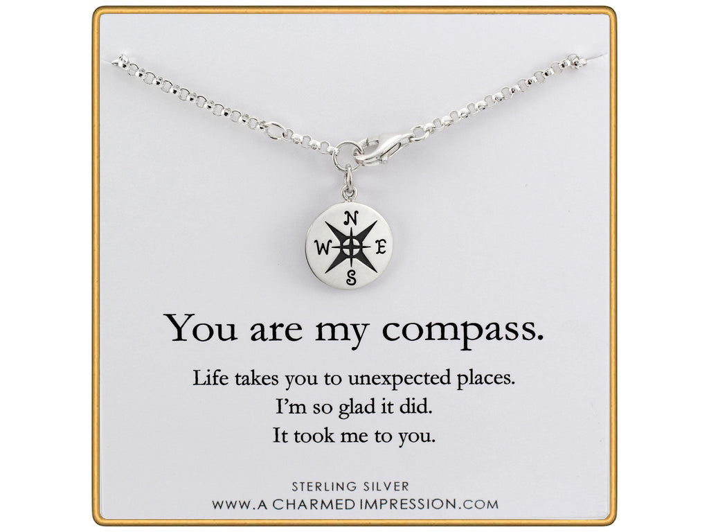 I Would Be Lost Without You, Compass Necklace, Personalized Jewelry, Sterling or 14k Gold, Girlfriend Wife Gift, Romantic Charm Bracelet