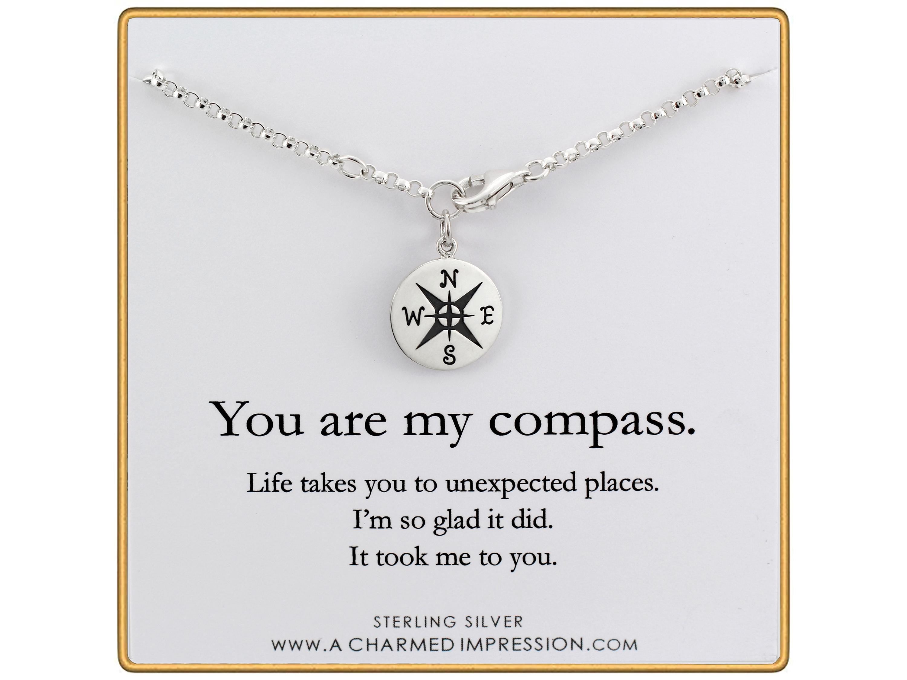 I Would Be Lost Without You, Compass Necklace, Personalized Jewelry, Sterling or 14k Gold, Girlfriend Wife Gift, Romantic Charm Bracelet