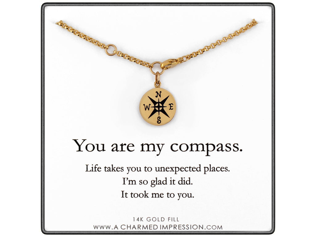 I Would Be Lost Without You, Compass Necklace, Personalized Jewelry, Sterling or 14k Gold, Girlfriend Wife Gift, Romantic Charm Bracelet