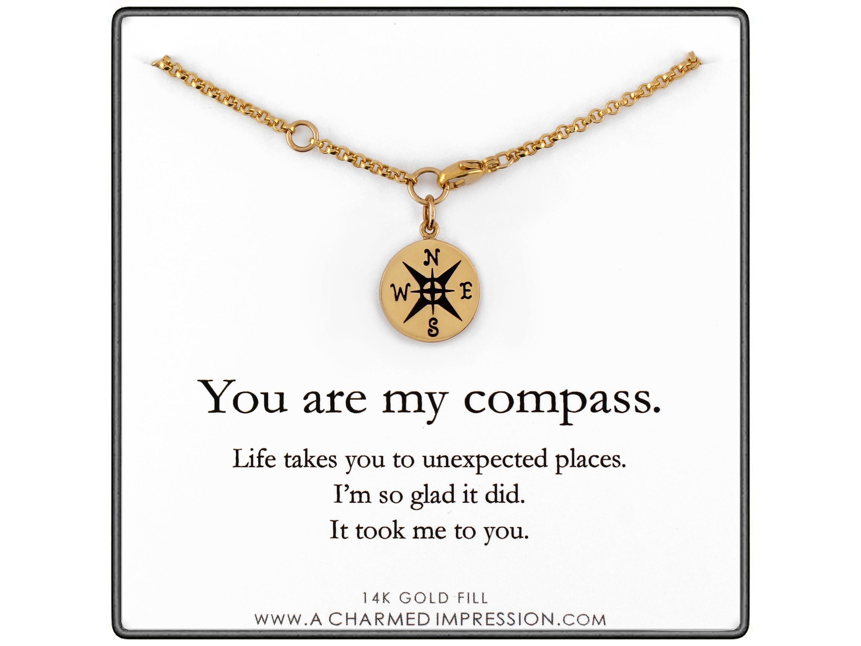 I Would Be Lost Without You, Compass Necklace, Personalized Jewelry, Sterling or 14k Gold, Girlfriend Wife Gift, Romantic Charm Bracelet