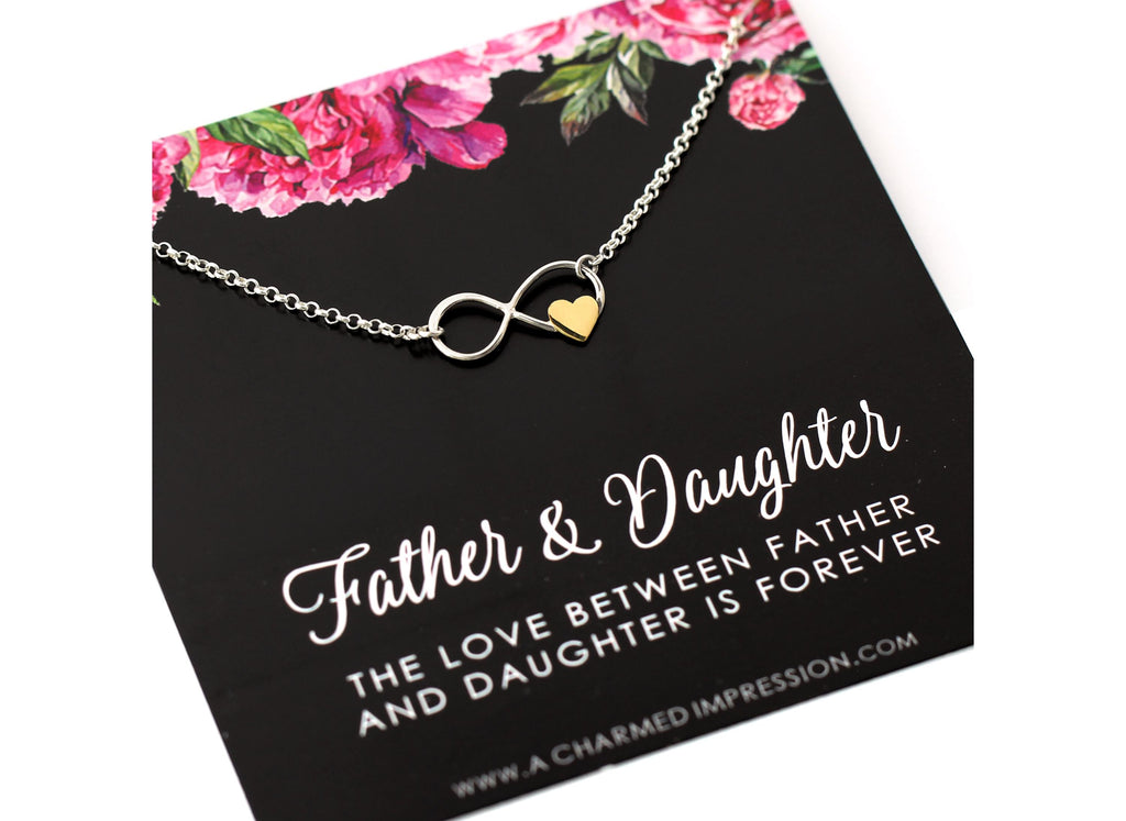 Sterling Silver Infinity Bracelet: Gold Heart, Father Daughter Gift