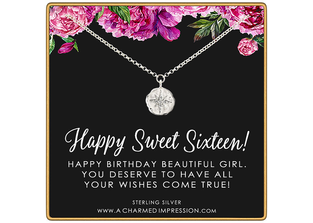 CZ Starburst Necklace Silver Gold - Sweet 16 Birthday Gift