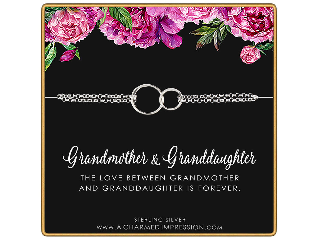 Grandmother Granddaughter Gift: Sterling Silver Interlocking Circle Bracelet Eternal Bond Adjustable Chain Birthday Present
