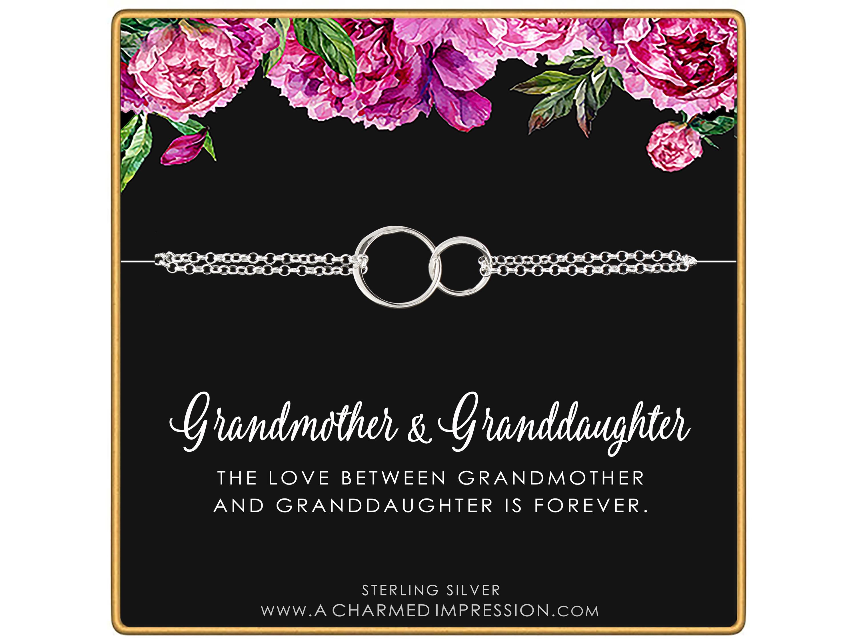 Grandmother Granddaughter Gift: Sterling Silver Interlocking Circle Bracelet Eternal Bond Adjustable Chain Birthday Present