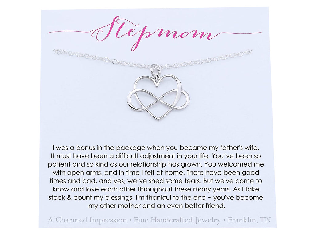 Sterling Silver Infinity Heart Necklace Stepmom Gift Eternal Blended Family Love Adjustable Chain Birthday Anniversary Mom