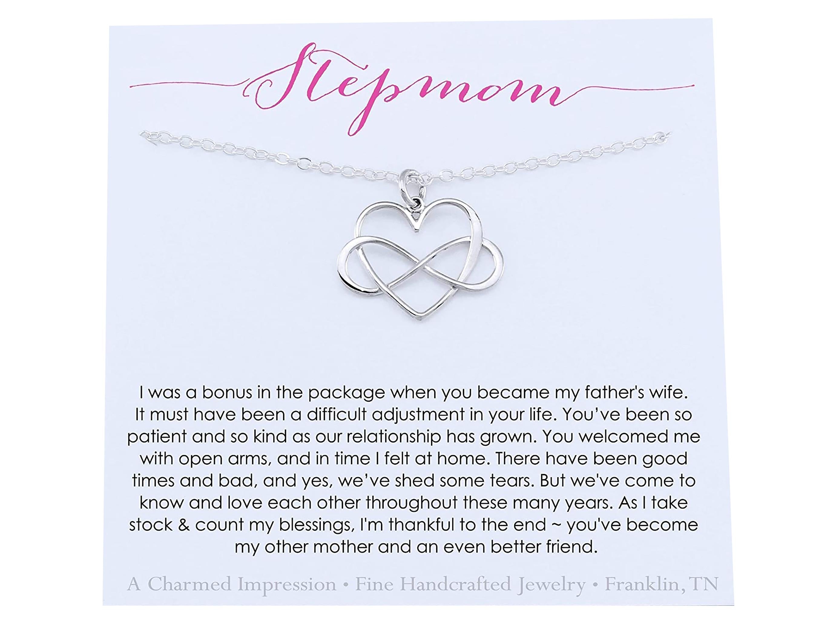 Sterling Silver Infinity Heart Necklace Stepmom Gift Eternal Blended Family Love Adjustable Chain Birthday Anniversary Mom